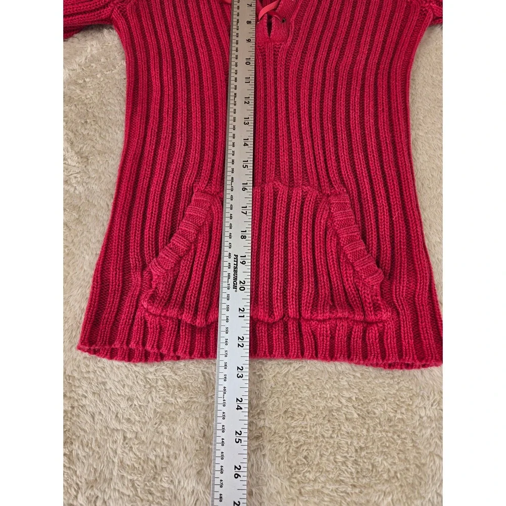 VTG‎ Hollister Co Red Ribbed Lace Up V-Neck Sweater Oversized Collar Womens Med